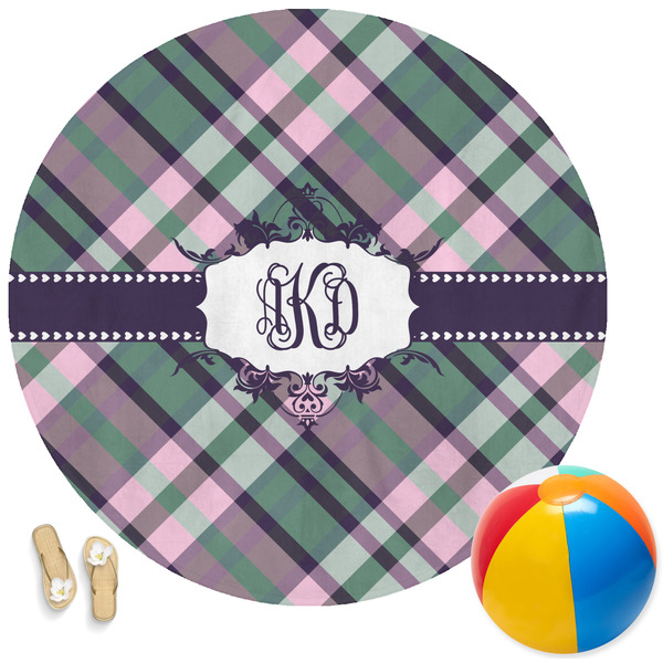 Custom Plaid with Pop Round Beach Towel (Personalized)