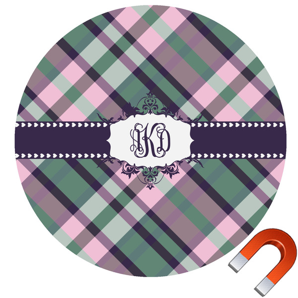 Custom Plaid with Pop Round Car Magnet - 6" (Personalized)