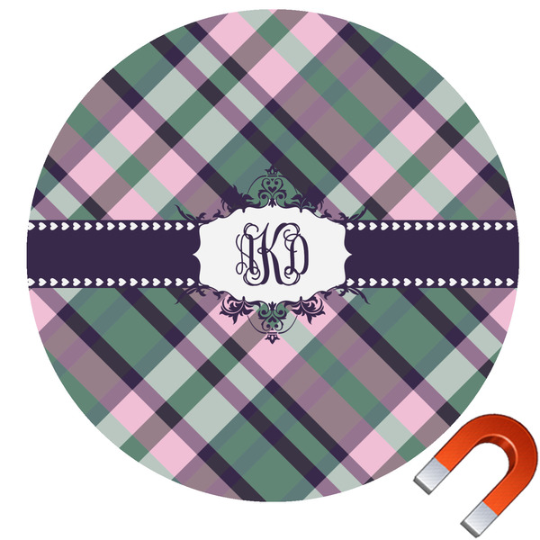 Custom Plaid with Pop Round Car Magnet - 10" (Personalized)