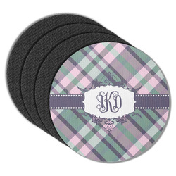 Plaid with Pop Round Rubber Backed Coasters - Set of 4 (Personalized)