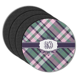 Plaid with Pop Round Rubber Backed Coasters - Set of 4 (Personalized)