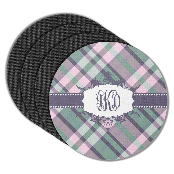 Custom Plaid with Pop Round Rubber Backed Coasters - Set of 4 (Personalized)