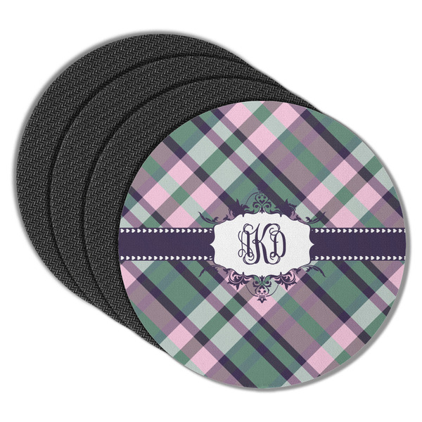 Plaid with Pop Round Coaster Rubber Back - Main