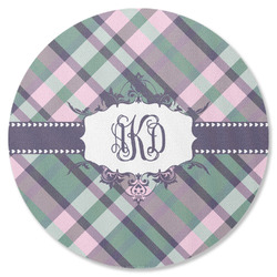 Plaid with Pop Round Rubber Backed Coaster (Personalized)