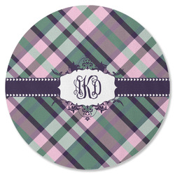 Plaid with Pop Round Rubber Backed Coaster (Personalized)