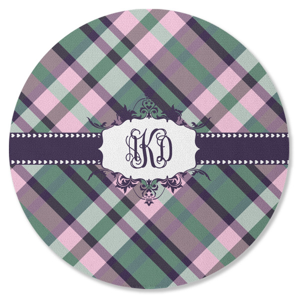 Plaid with Pop Round Coaster Rubber Back - Single