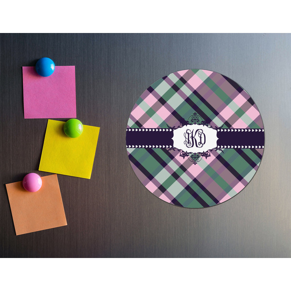 Plaid with Pop Round Fridge Magnet - LIFESTYLE