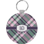 Plaid with Pop Round Plastic Keychain (Personalized)