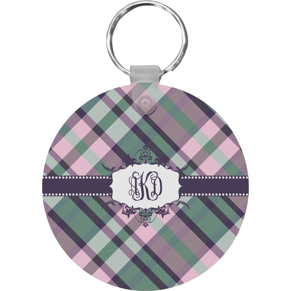Plaid with Pop Round Keychain (Personalized)