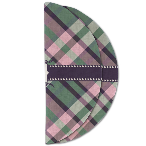 Plaid with Pop Round Linen Placemats - HALF FOLDED (double sided)