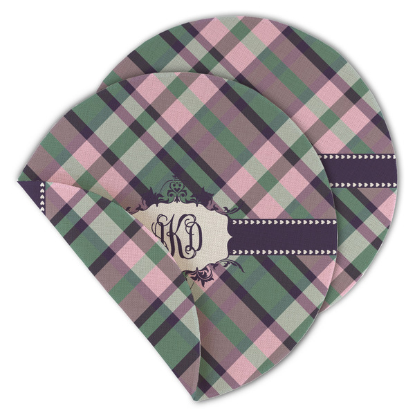 Custom Plaid with Pop Round Linen Placemat - Double Sided - Set of 4 (Personalized)
