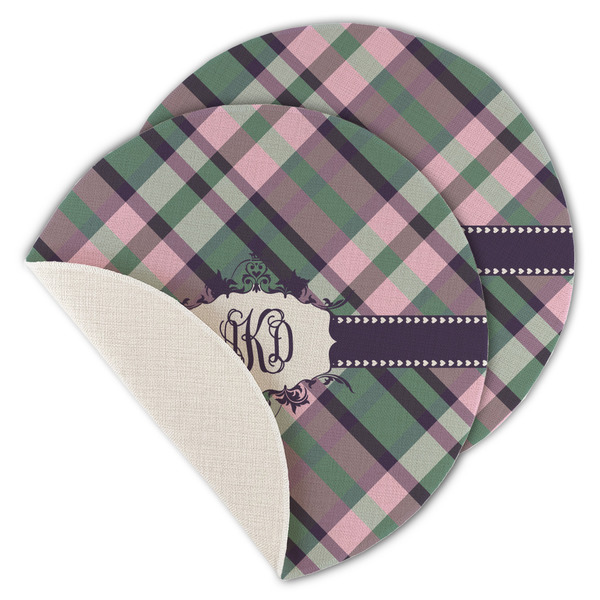 Plaid with Pop Round Linen Placemats - MAIN (Single Sided)