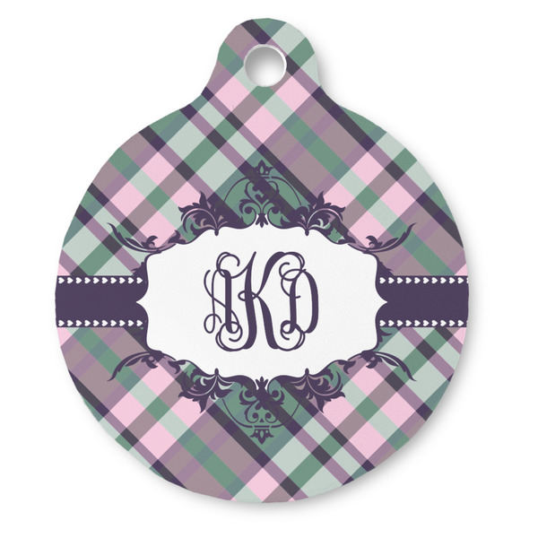Custom Plaid with Pop Round Pet ID Tag (Personalized)