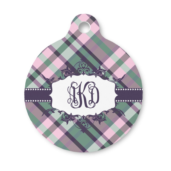 Custom Plaid with Pop Round Pet ID Tag - Small (Personalized)