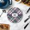 Plaid with Pop Round Stone Trivet - In Context View