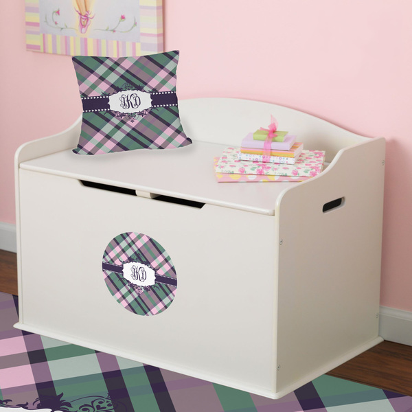 Plaid with Pop Round Wall Decal on Toy Chest