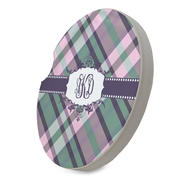 Plaid with Pop Sandstone Car Coaster - STANDING ANGLE