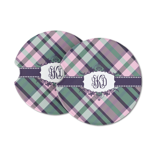 Custom Plaid with Pop Sandstone Car Coasters - Set of 2 (Personalized)