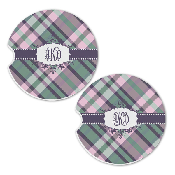 Plaid with Pop Sandstone Car Coasters - Set of 2