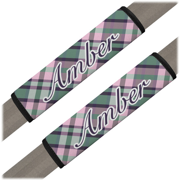 Custom Plaid with Pop Seat Belt Covers (Set of 2) (Personalized)