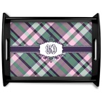 Plaid with Pop Black Wooden Tray - Large (Personalized)