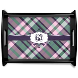 Plaid with Pop Black Wooden Tray - Large (Personalized)