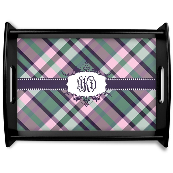 Custom Plaid with Pop Black Wooden Tray - Large (Personalized)