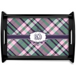 Plaid with Pop Black Wooden Tray - Small (Personalized)