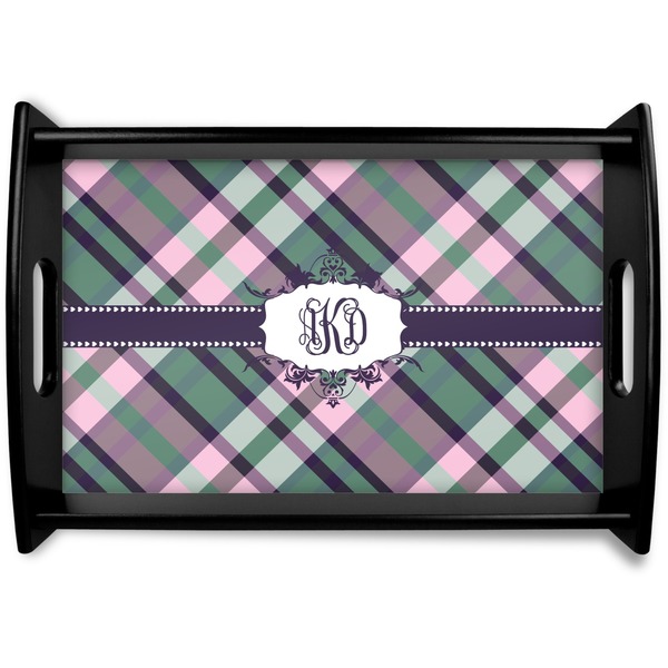 Custom Plaid with Pop Black Wooden Tray - Small (Personalized)