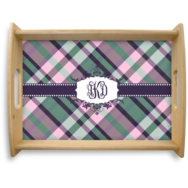 Custom Plaid with Pop Natural Wooden Tray - Large (Personalized)