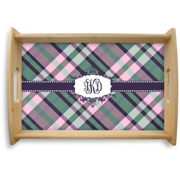 Custom Plaid with Pop Natural Wooden Tray - Small (Personalized)