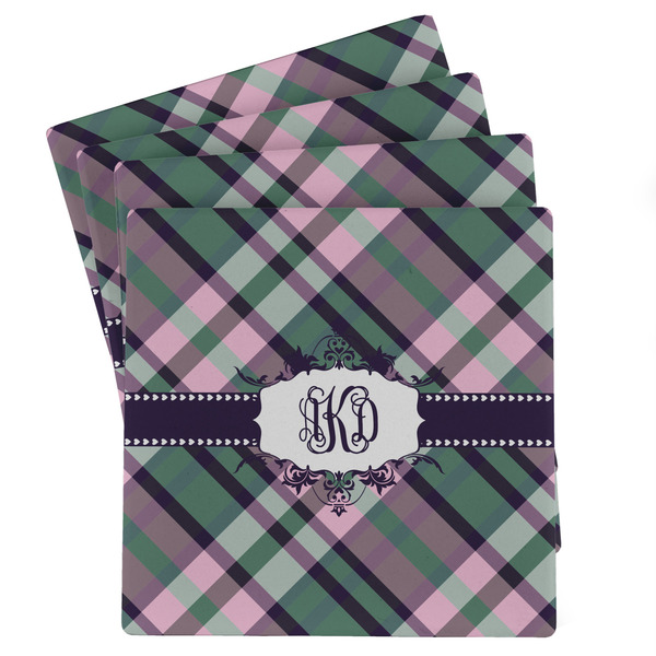 Custom Plaid with Pop Absorbent Stone Coasters - Set of 4 (Personalized)