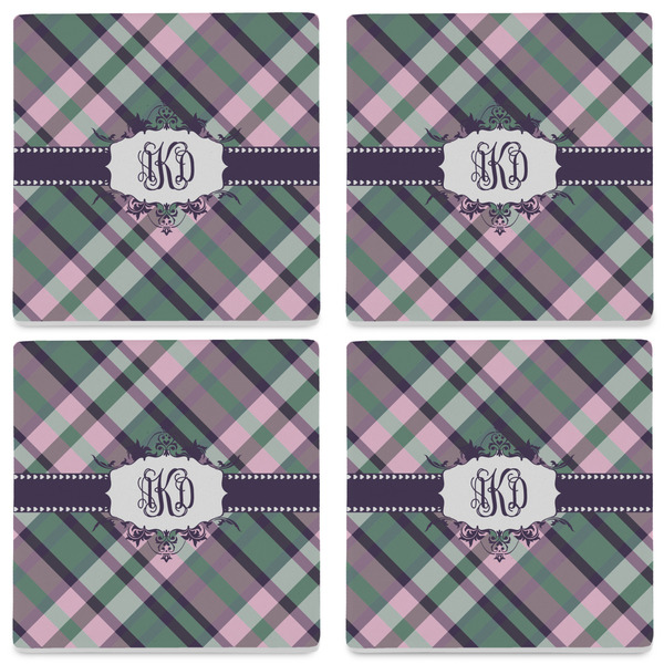 Plaid with Pop Set of 4 Sandstone Coasters - See All 4 View