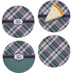 Plaid with Pop Set of 4 Glass Appetizer / Dessert Plate 8" (Personalized)