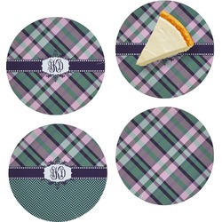Plaid with Pop Set of 4 Glass Appetizer / Dessert Plate 8" (Personalized)