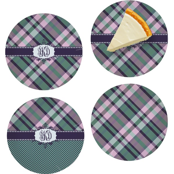 Custom Plaid with Pop Set of 4 Glass Appetizer / Dessert Plate 8" (Personalized)