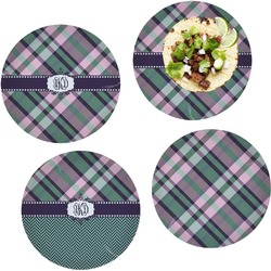Plaid with Pop Set of 4 Glass Lunch / Dinner Plate 10" (Personalized)