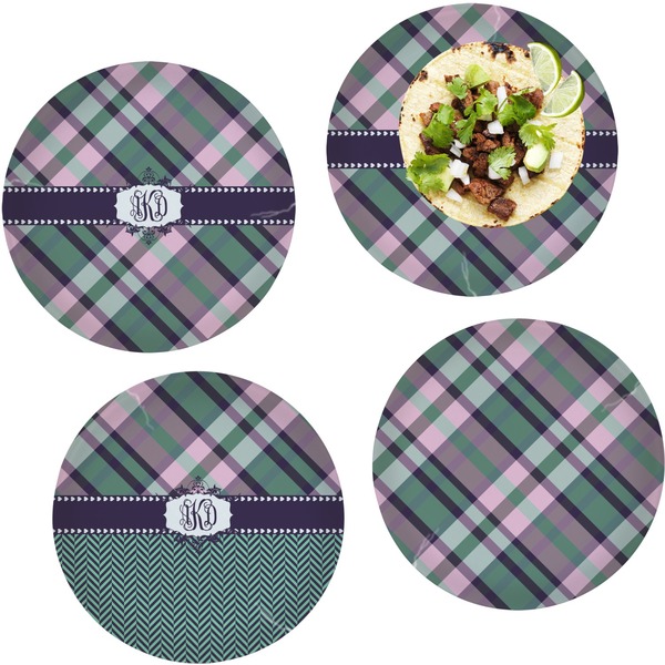 Custom Plaid with Pop Set of 4 Glass Lunch / Dinner Plate 10" (Personalized)