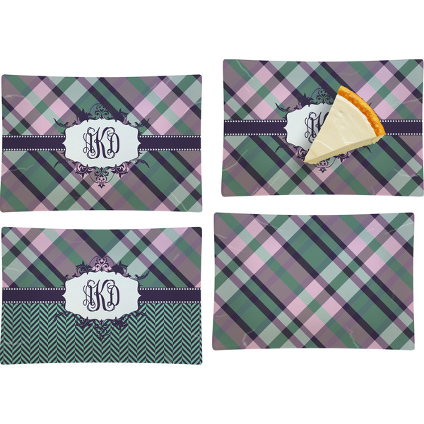 Custom Plaid with Pop Set of 4 Glass Rectangular Appetizer / Dessert Plate (Personalized)