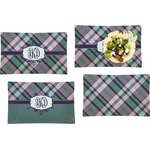 Plaid with Pop Set of 4 Glass Rectangular Lunch / Dinner Plate (Personalized)
