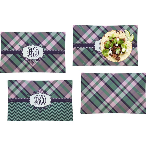 Custom Plaid with Pop Set of 4 Glass Rectangular Lunch / Dinner Plate (Personalized)