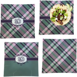 Plaid with Pop Set of 4 Glass Square Lunch / Dinner Plate 9.5" (Personalized)