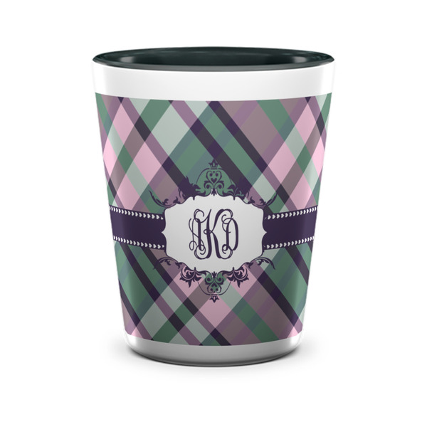 Custom Plaid with Pop Ceramic Shot Glass - 1.5 oz - Two Tone - Set of 4 (Personalized)