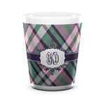 Plaid with Pop Ceramic Shot Glass - 1.5 oz - White - Set of 4 (Personalized)