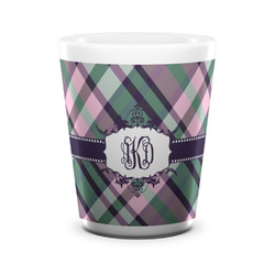 Plaid with Pop Ceramic Shot Glass - 1.5 oz - White - Set of 4 (Personalized)