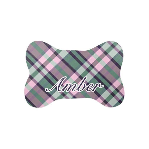 Custom Plaid with Pop Bone Shaped Dog Food Mat (Small) (Personalized)