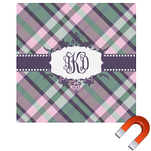 Custom Plaid with Pop Square Car Magnet - 6" (Personalized)