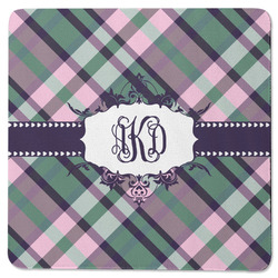 Plaid with Pop Square Rubber Backed Coaster (Personalized)
