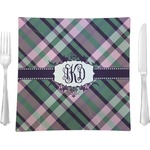 Plaid with Pop Glass Square Lunch / Dinner Plate 9.5" (Personalized)