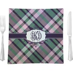 Plaid with Pop 9.5" Glass Square Lunch / Dinner Plate- Single or Set of 4 (Personalized)